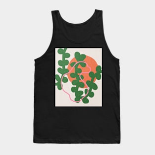 Pink line on green plant, Abstract art, Red sun Tank Top